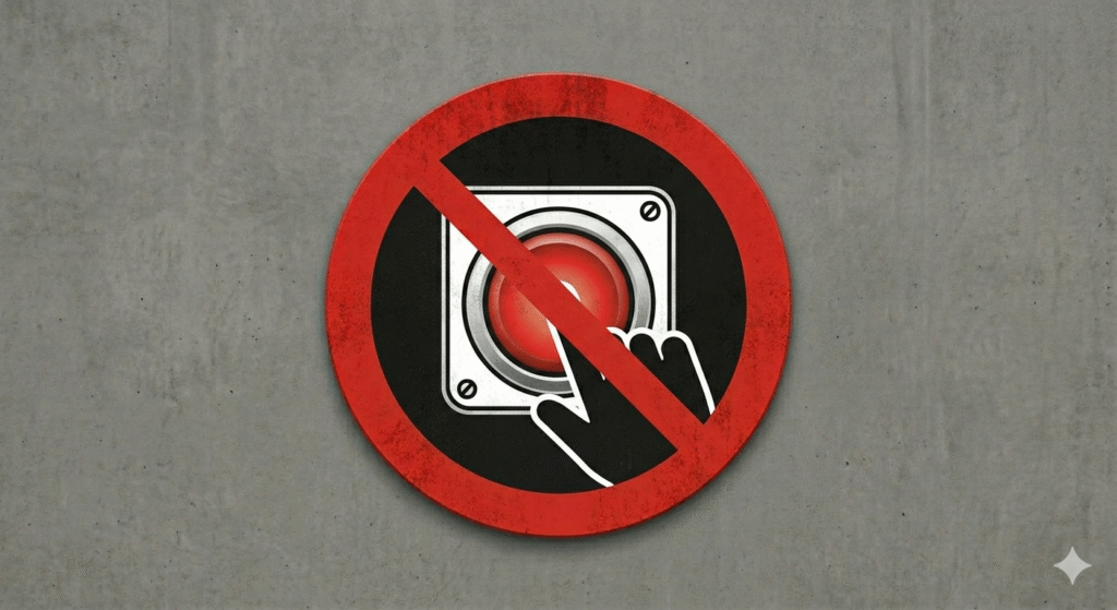 a warning sign that says don't push this button