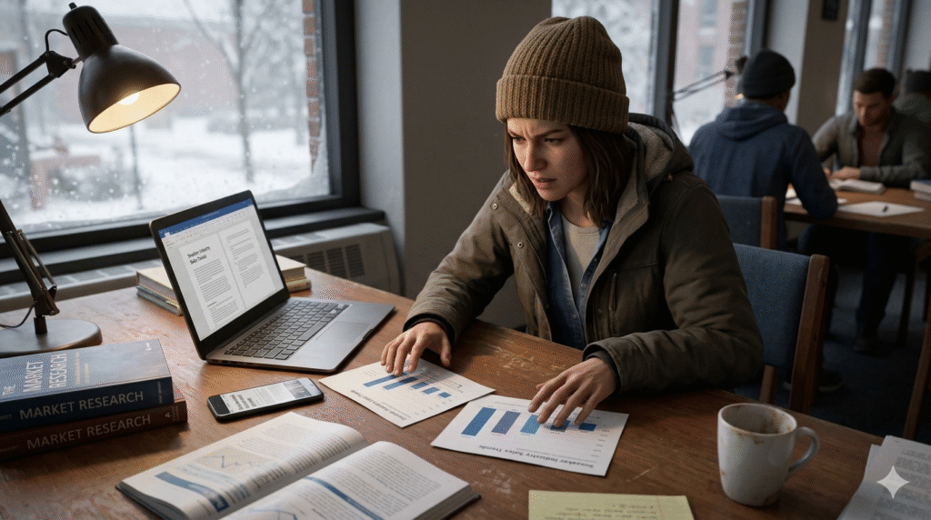 a student struggling to choose which image to add to her report on sales trends in the sneaker industry